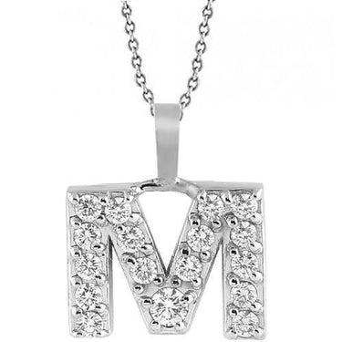 White 14K White Solid Gold Womens Initial Letter M Diamond Pendant 0.50 Ctw